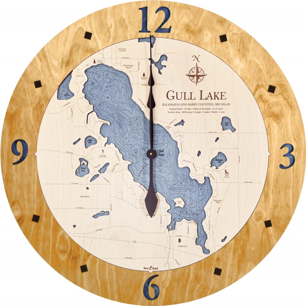 Gull Lake Nautical Clock Honey Accent with Deep Blue Water Product Shot