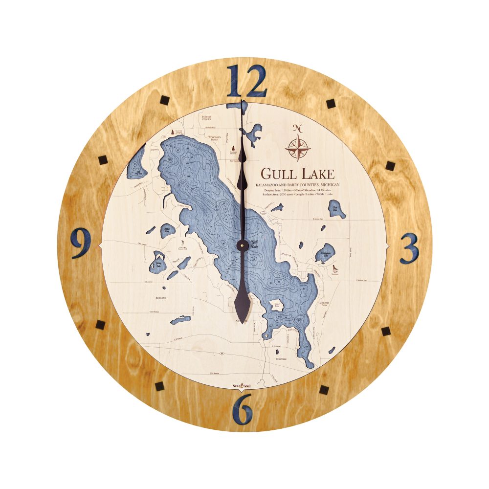 Gull Lake Nautical Clock Honey Accent with Deep Blue Water