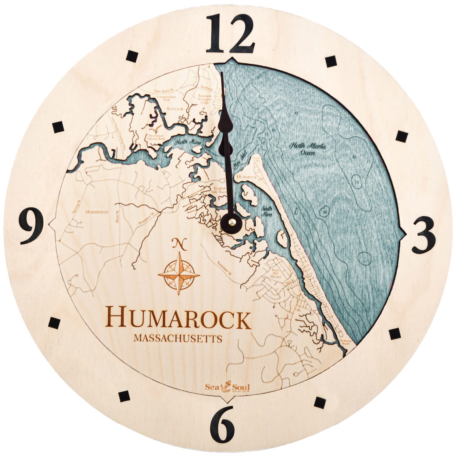 24" Humarock Nautical Map Clock Sea and Soul Charts