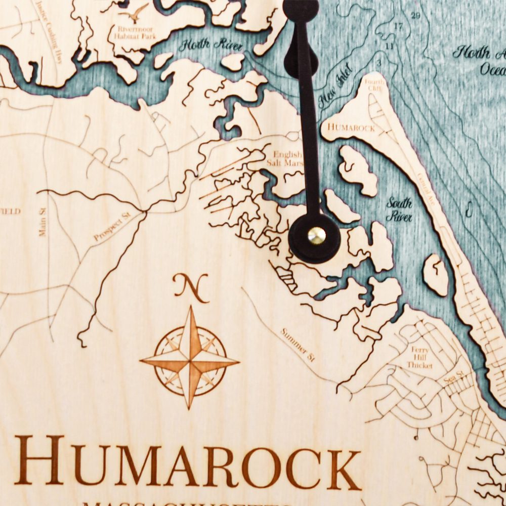 Humarock Nautical Clock Birch Accent with Blue Green Water Detail Shot 1