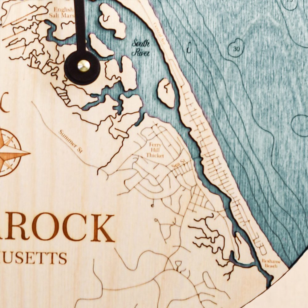 Humarock Nautical Clock Birch Accent with Blue Green Water Detail Shot 3