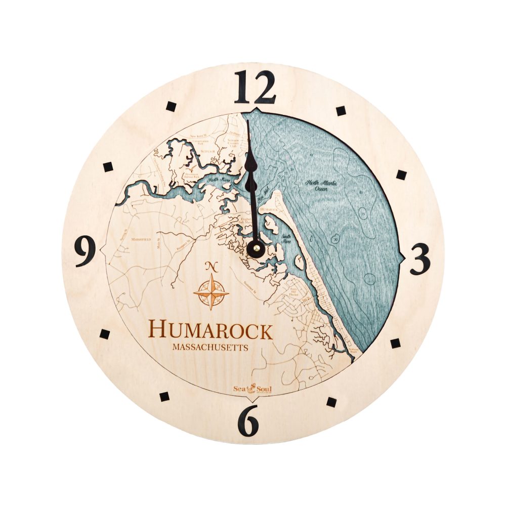 Humarock Nautical Clock Birch Accent with Blue Green Water
