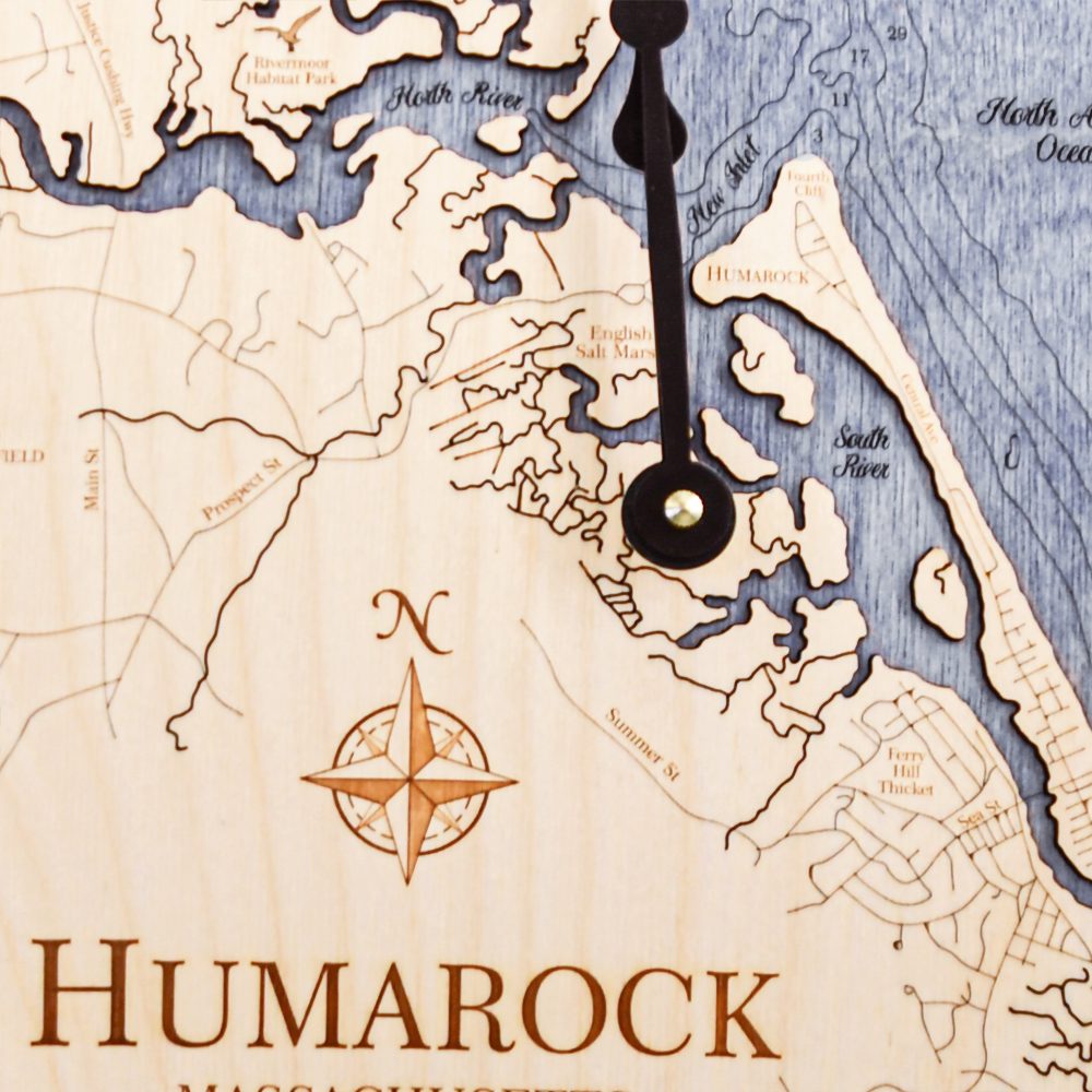 Humarock Nautical Clock Birch Accent with Deep Blue Water Detail Shot 1