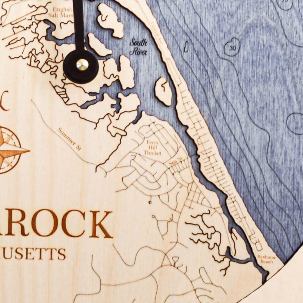 Humarock Nautical Clock Birch Accent with Deep Blue Water Detail Shot 3