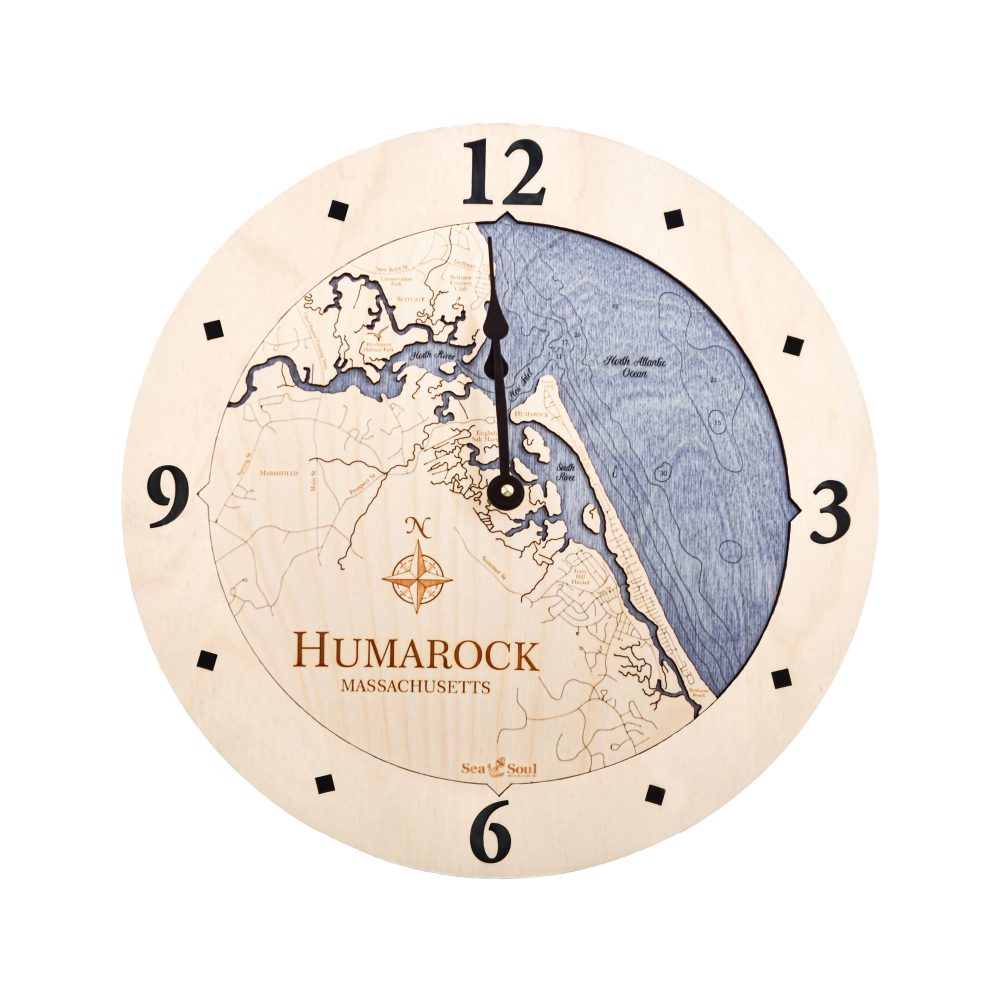 Humarock Nautical Clock Birch Accent with Deep Blue Water