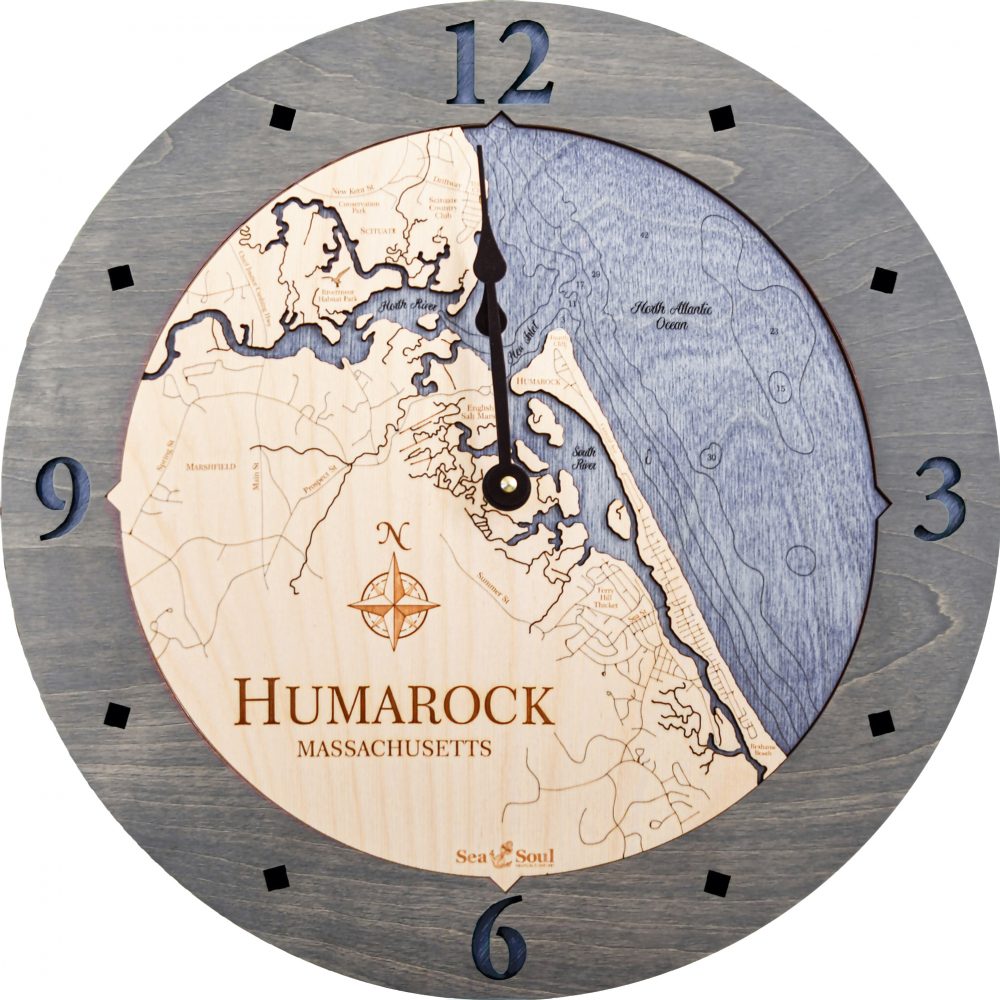 Humarock Nautical Clock Driftwood Accent with Deep Blue Water Product Shot