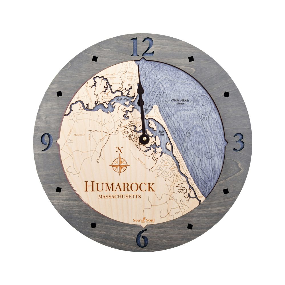 Humarock Nautical Clock Driftwood Accent with Deep Blue Water