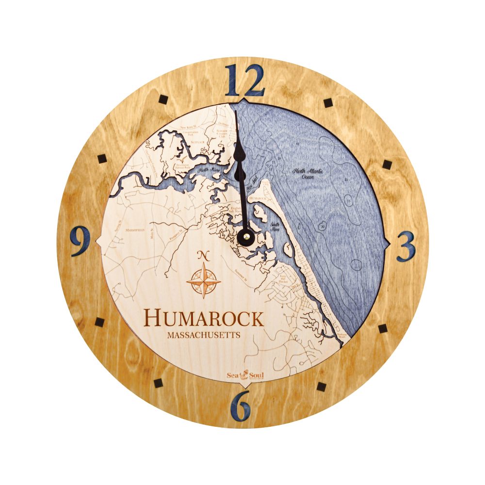 Humarock Nautical Clock Honey Accent with Deep Blue Water