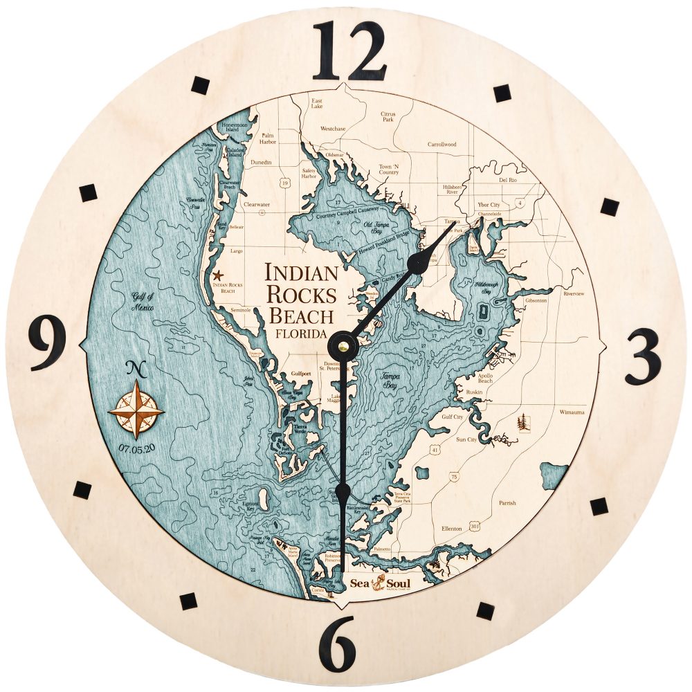 Indian Rocks Beach Nautical Clock Birch Accent with Blue Green Water Product Shot