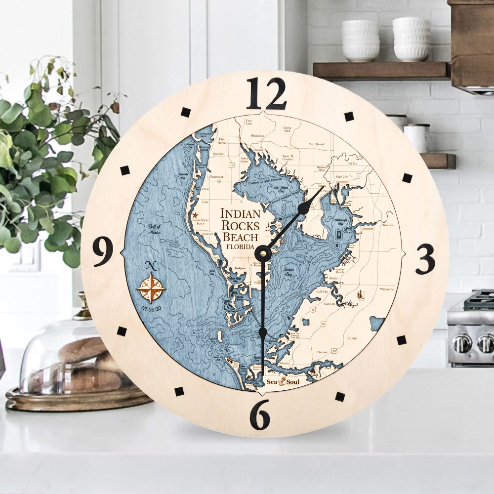 Indian Rocks Beach Nautical Clock Birch Accent with Deep Blue Water Sitting on Countertop