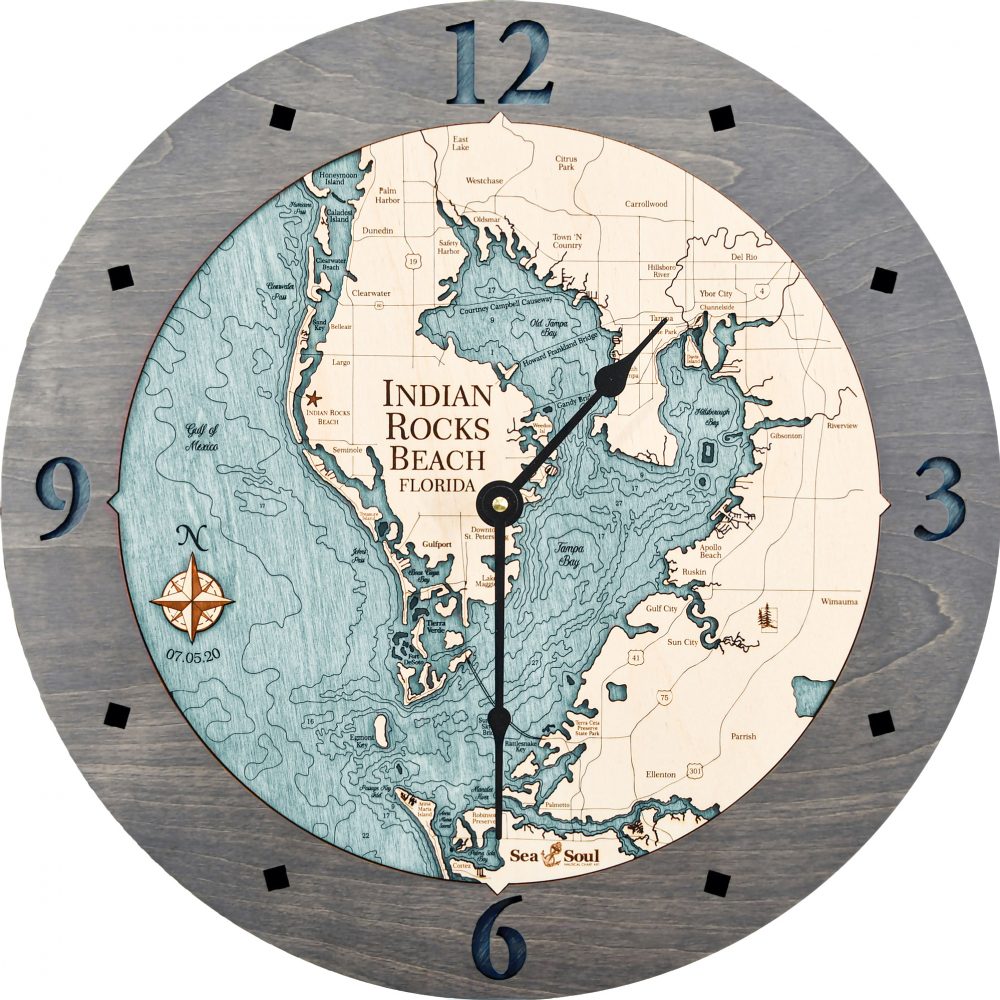 Indian Beach Rocks Nautical Clock Driftwood Accent with Blue Green Water Product Shot