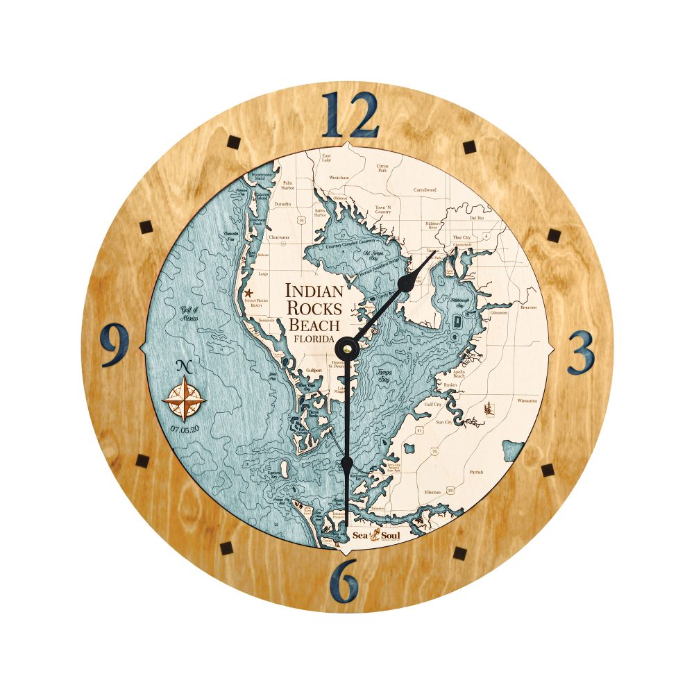 Indian Rocks Beach Nautical Clock Honey Accent with Blue Green Water