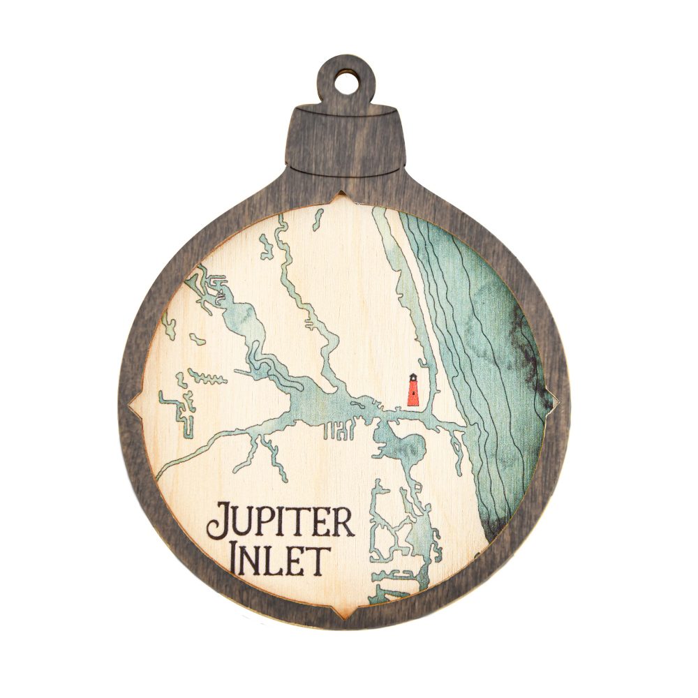 Jupiter Inlet Christmas Ornament Driftwood Accent with Blue Green Water