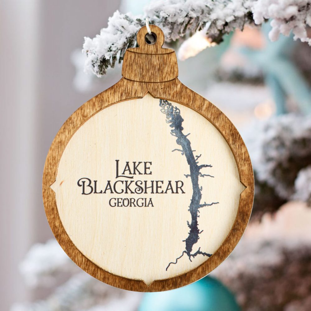 Lake Blackshear Christmas Ornament Americana Accent with Deep Blue Water Hanging on Christmas Tree with Snow