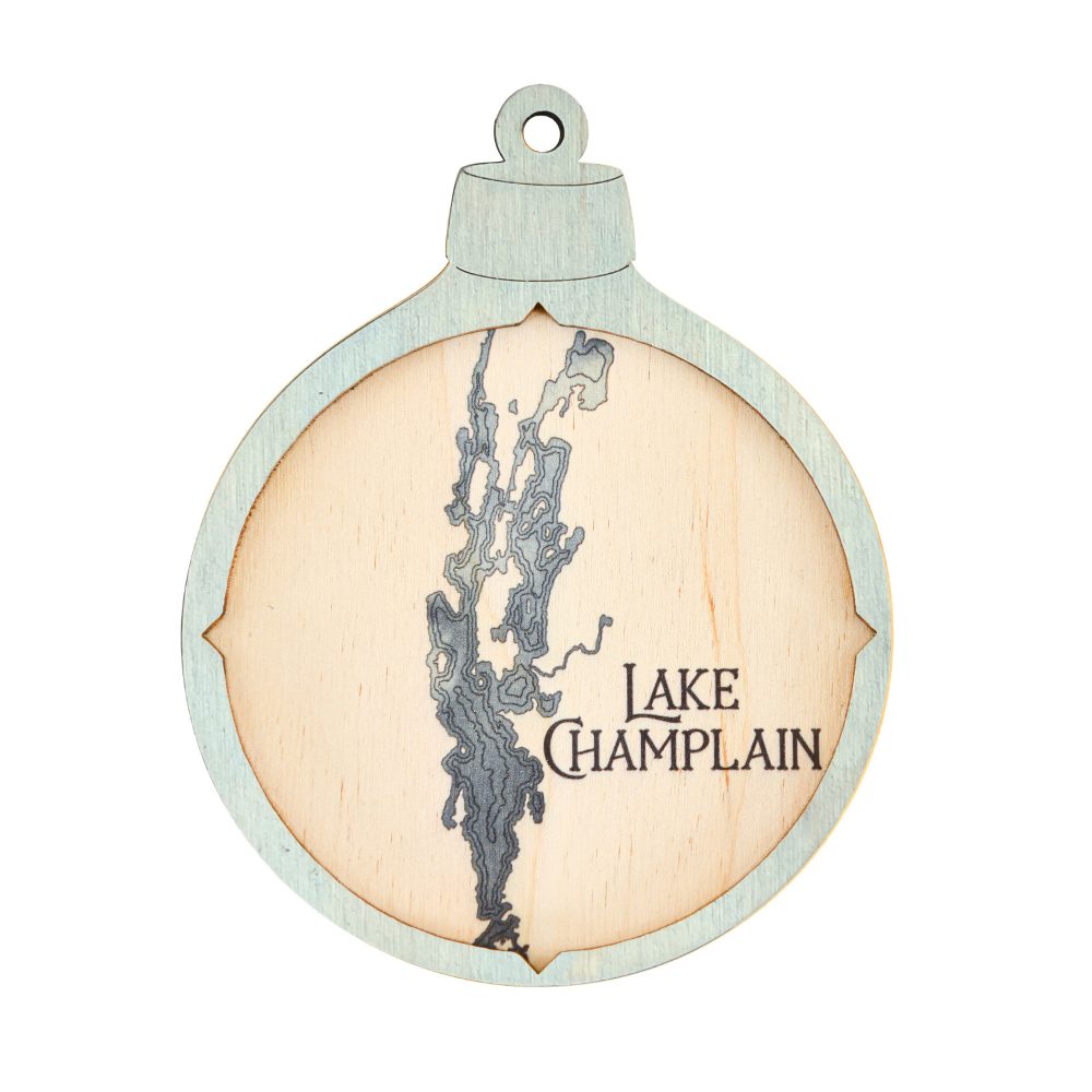 Lake Champlain Christmas Ornament Bleach Blue Accent with Deep Blue Water