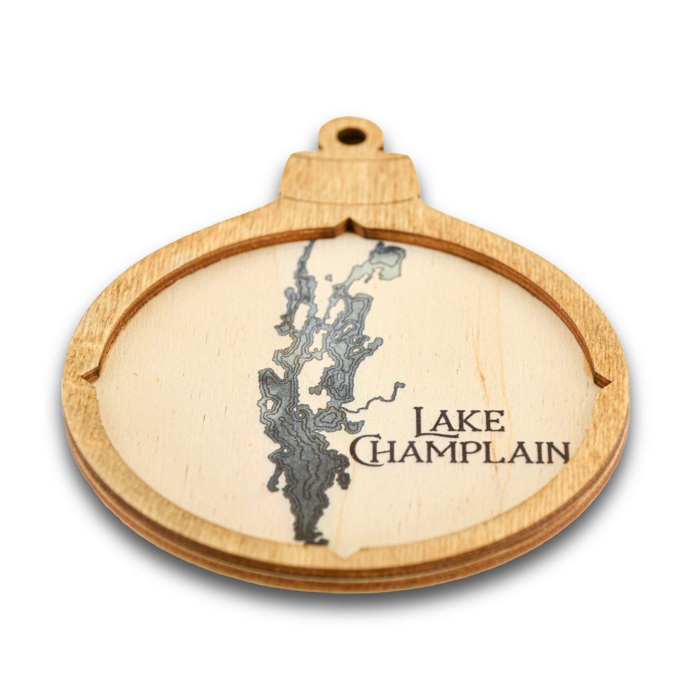Lake ChamplaLake Champlain Christmas Ornament Honey Accent with Deep Blue Water Angle Shot 1in Christmas Ornament Bleach Blue Accent with Deep Blue Water Angle Shot 1