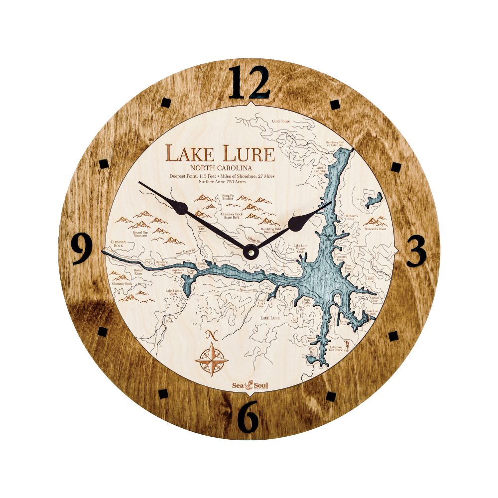 Lake Lure Nautical Map Clock Americana Accent with Blue Green Water