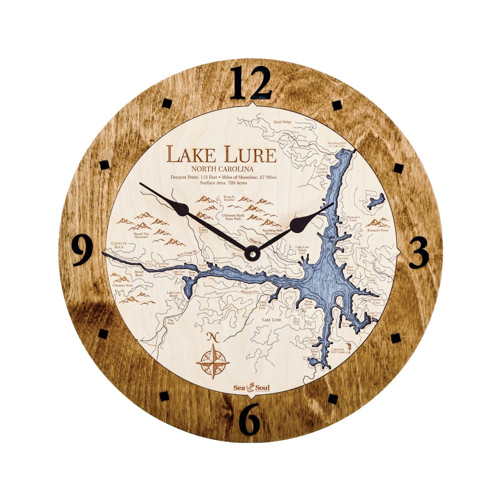 Lake Lure Nautical Map Clock Americana Accent with Deep Blue Water