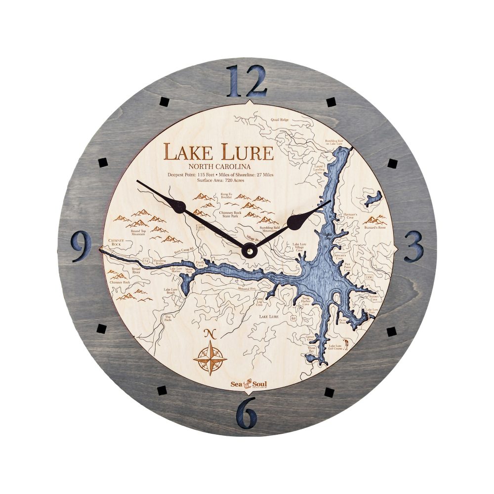 Lake Lure Nautical Clock Driftwood Accent with Deep Blue Water