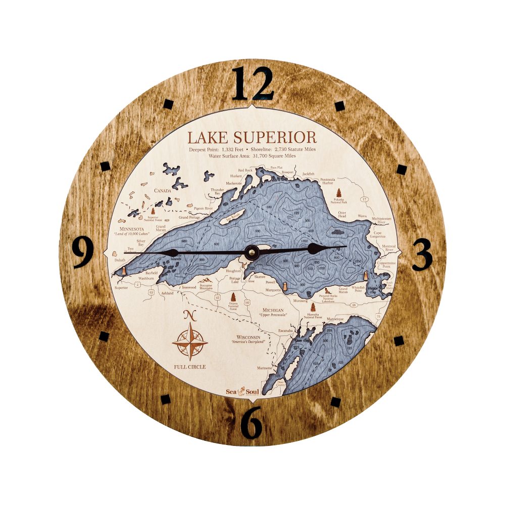 Lake Superior Nautical Clock Americana Accent with Deep Blue Water
