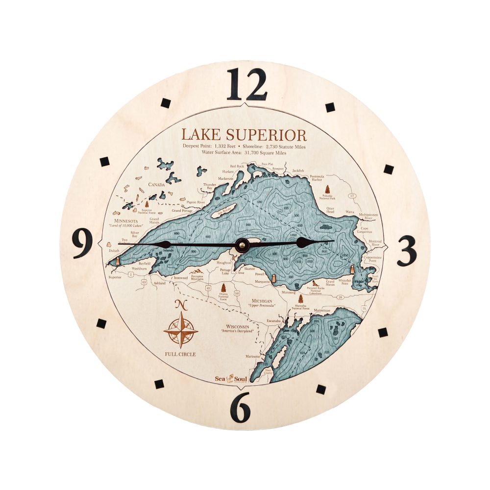 Lake Superior Nautical Clock Birch Accent with Blue Green Water