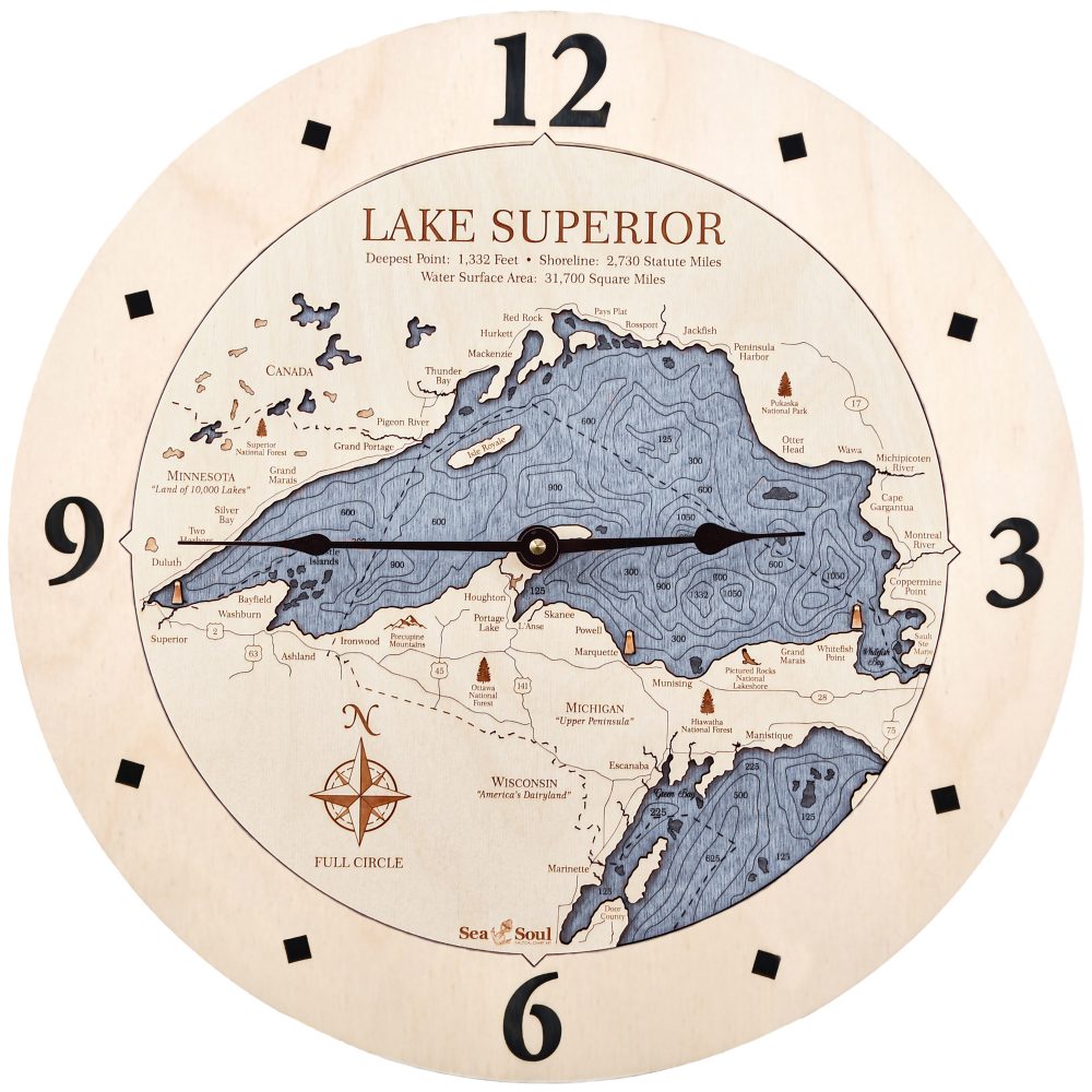 Lake Superior Nautical Clock Birch Accent with Deep Blue Water Product Shot