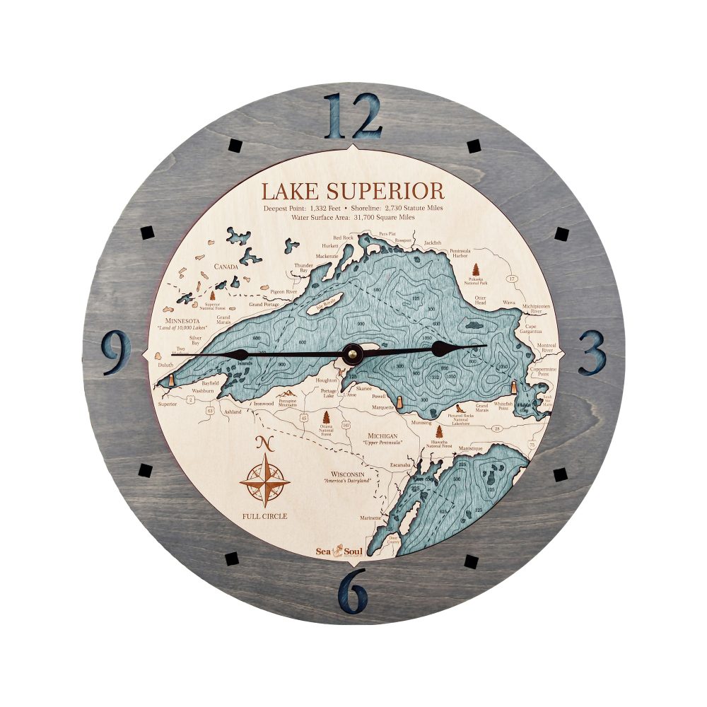 Lake Superior Nautical Clock Driftwood Accent with Blue Green Water