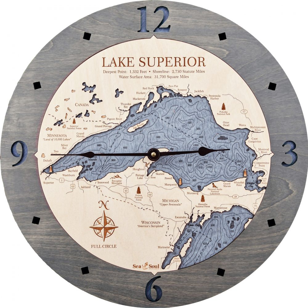 Lake Superior Nautical Clock Driftwood Accent with Deep Blue Water Product Shot