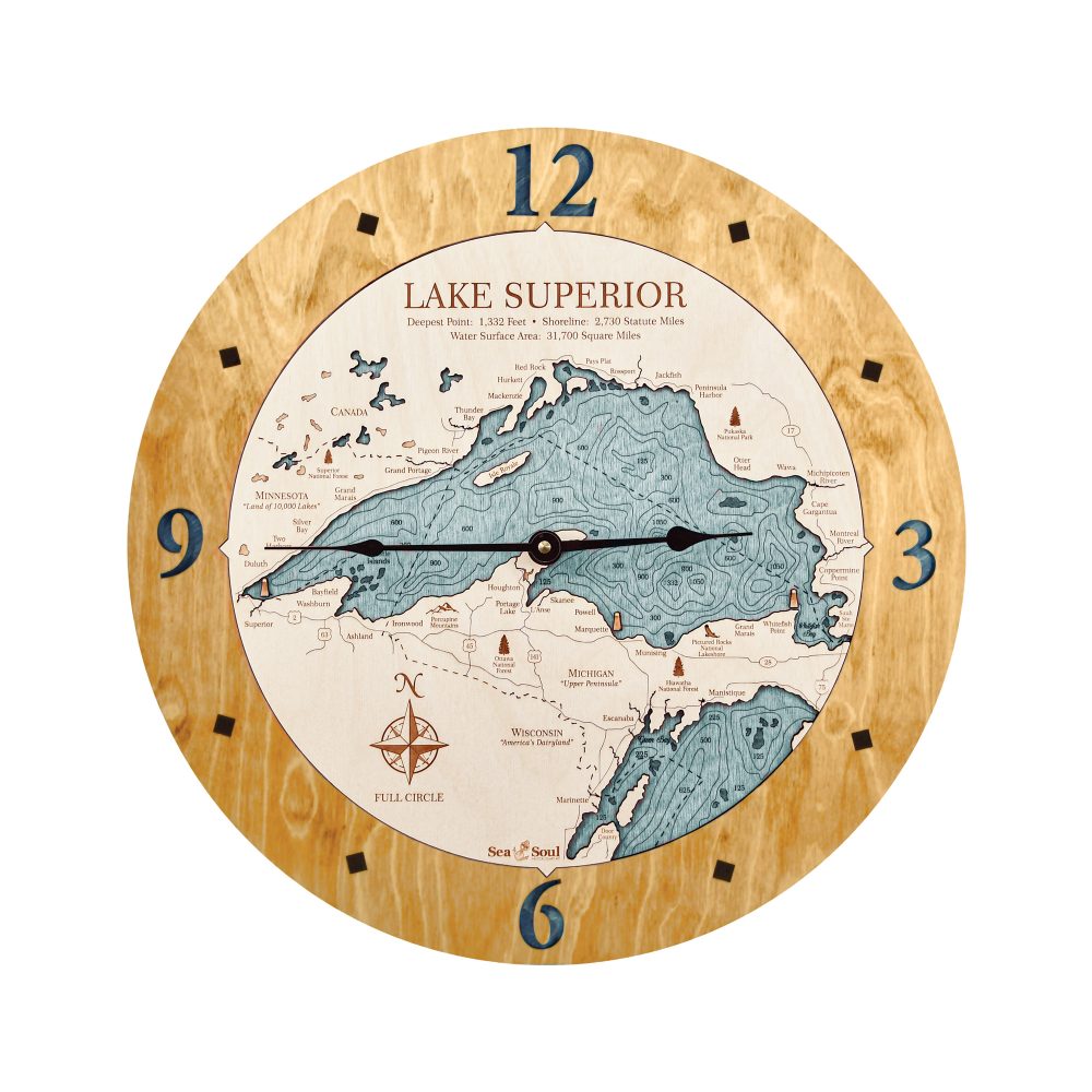 Lake Superior Nautical Clock Honey Accent with Blue Green Water