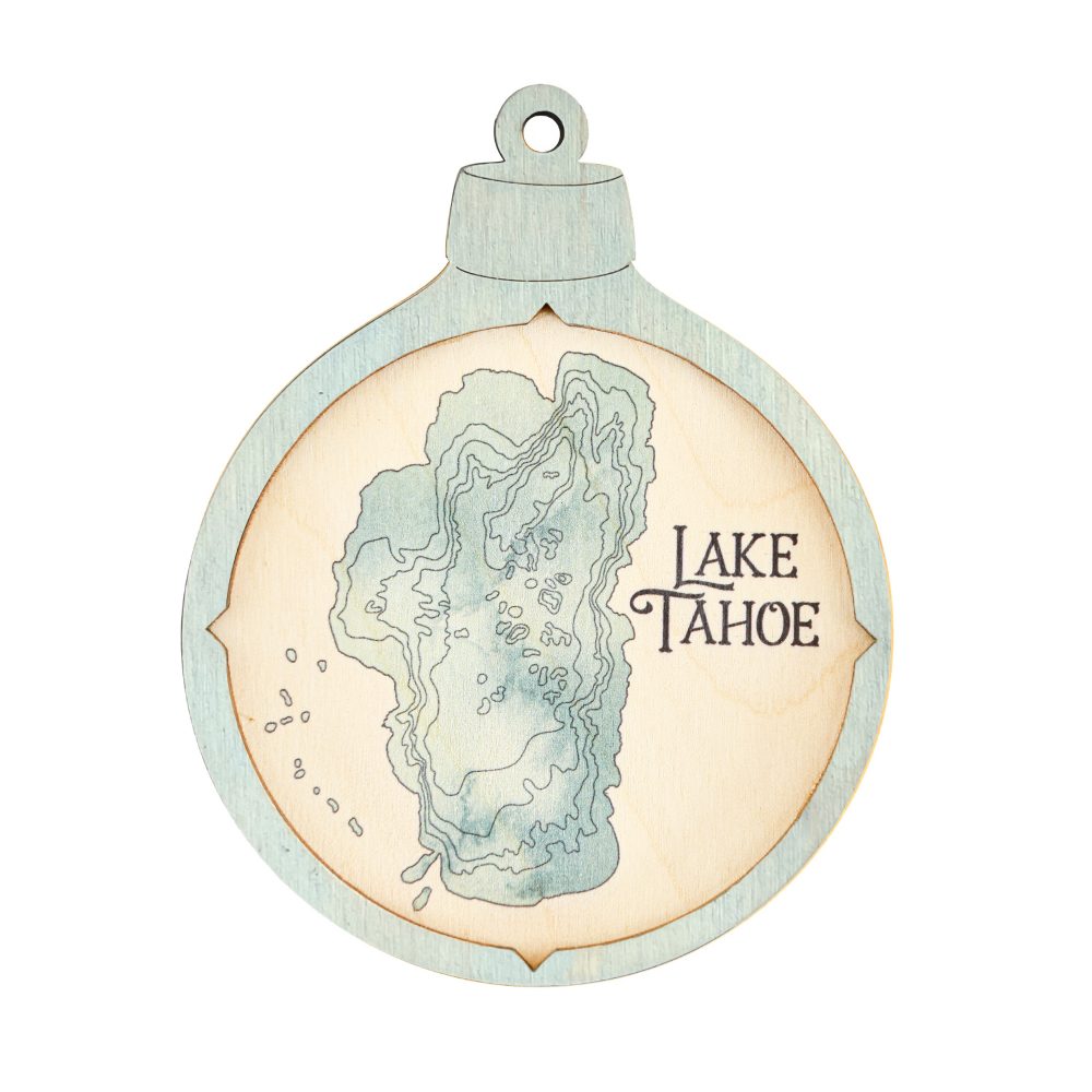 Lake Tahoe Christmas Ornament Bleach Blue Accent with Blue Green Water