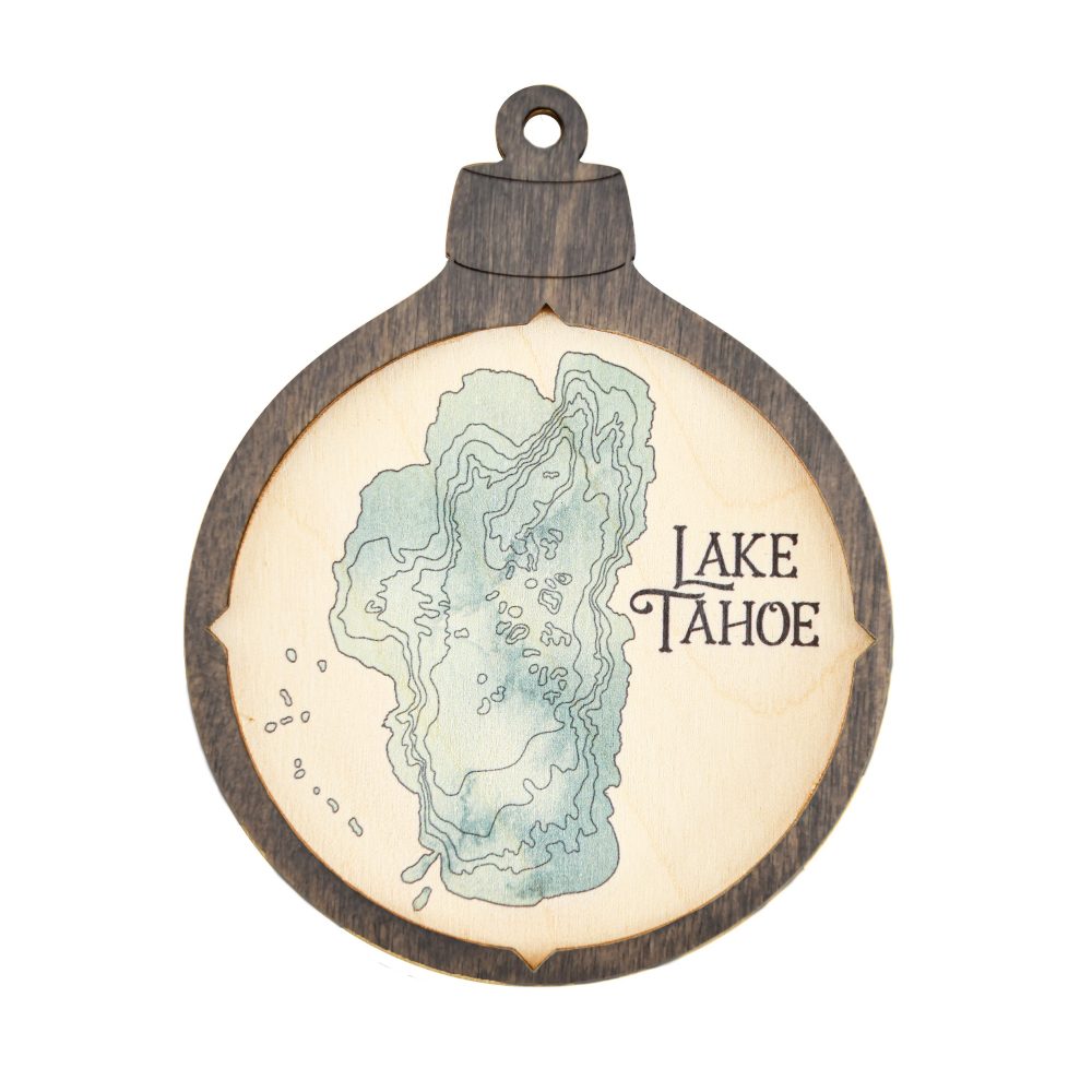 Lake Tahoe Christmas Ornament Driftwood Accent with Blue Green Water