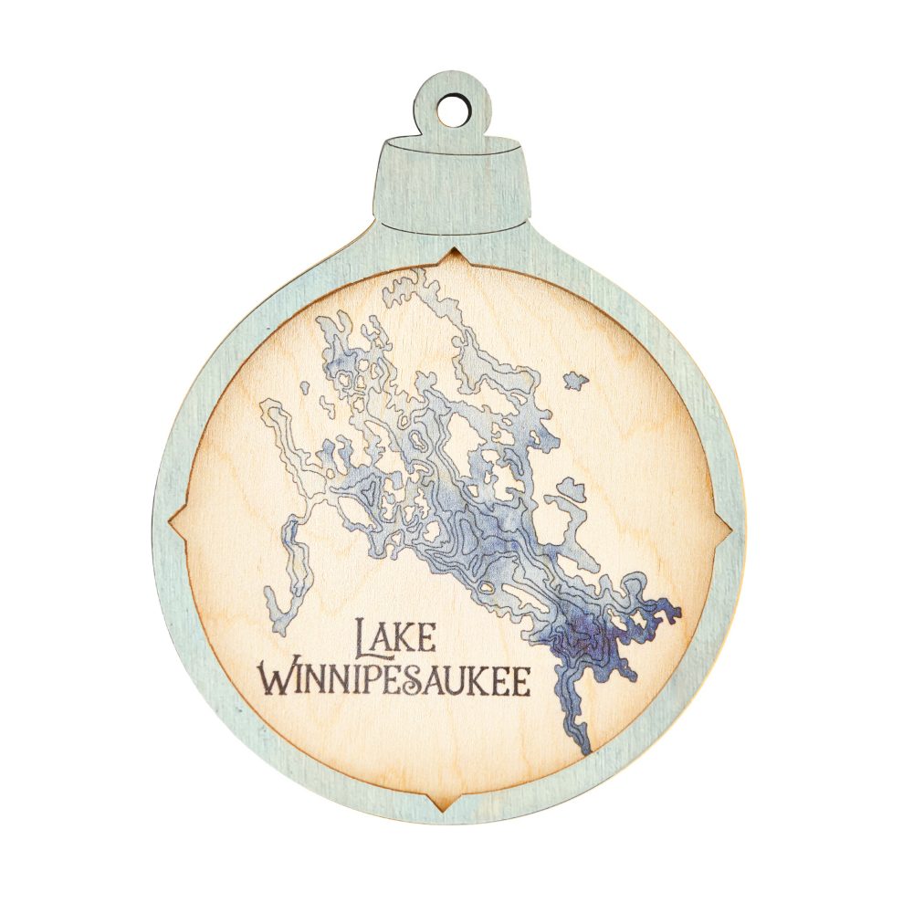 Lake Winnipesaukee Christmas Ornament Bleach Blue Accent with Deep Blue Water