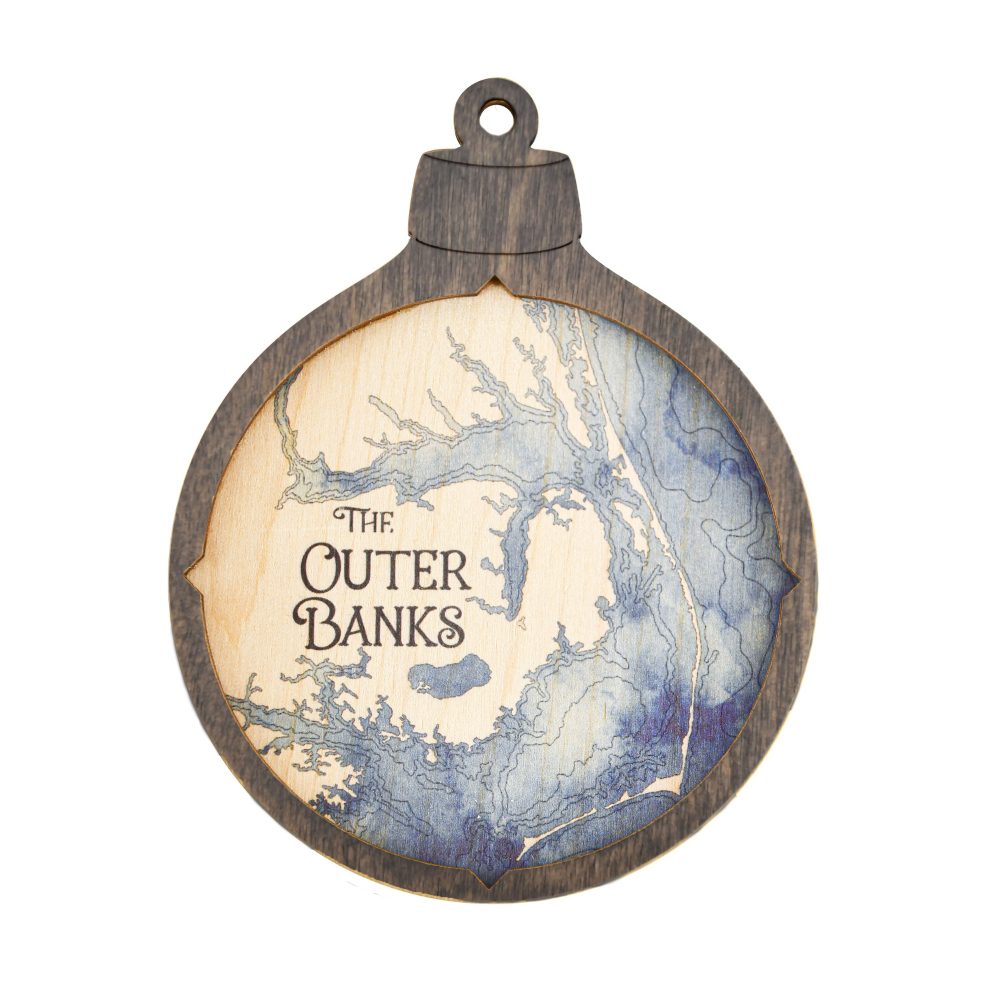 Outer Banks Christmas Ornament Driftwood Accent with Deep Blue Water