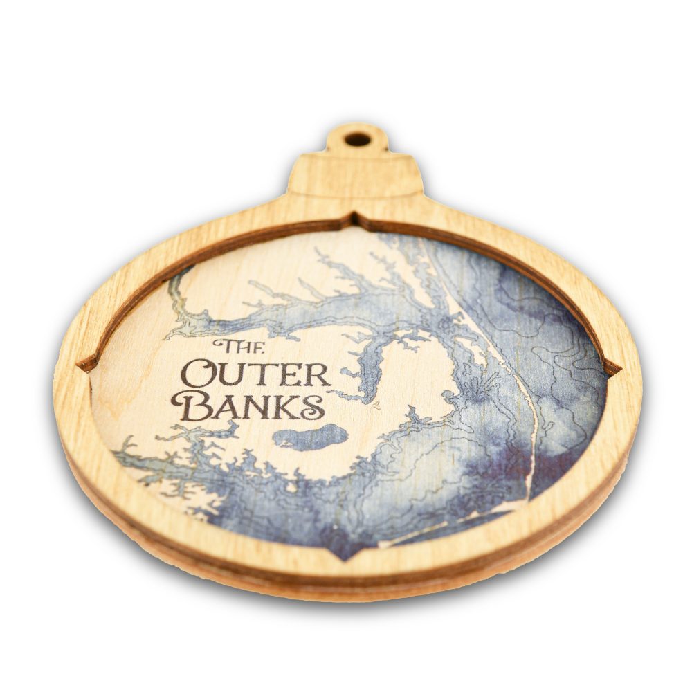 Outer Banks Christmas Ornament Honey Accent with Deep Blue Water Angle Shot