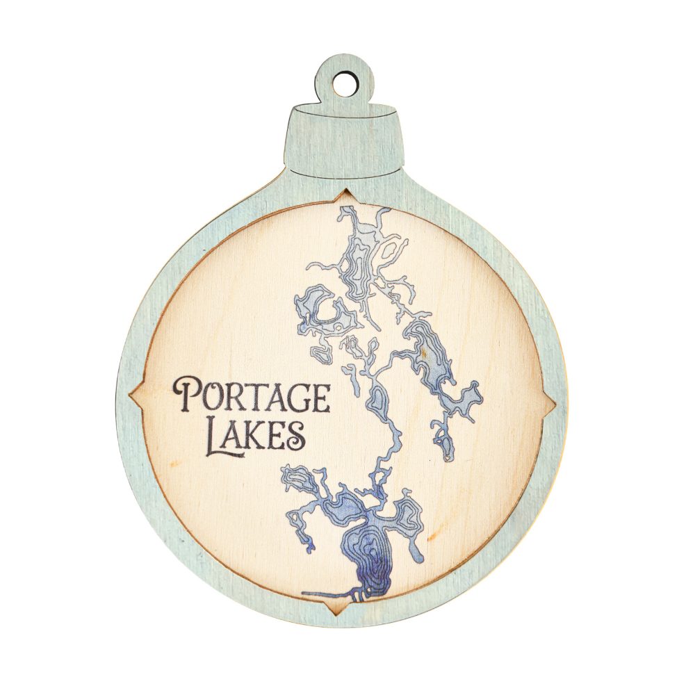 Portage Lakes Christmas Ornament Bleach Blue Accent with Deep Blue Water