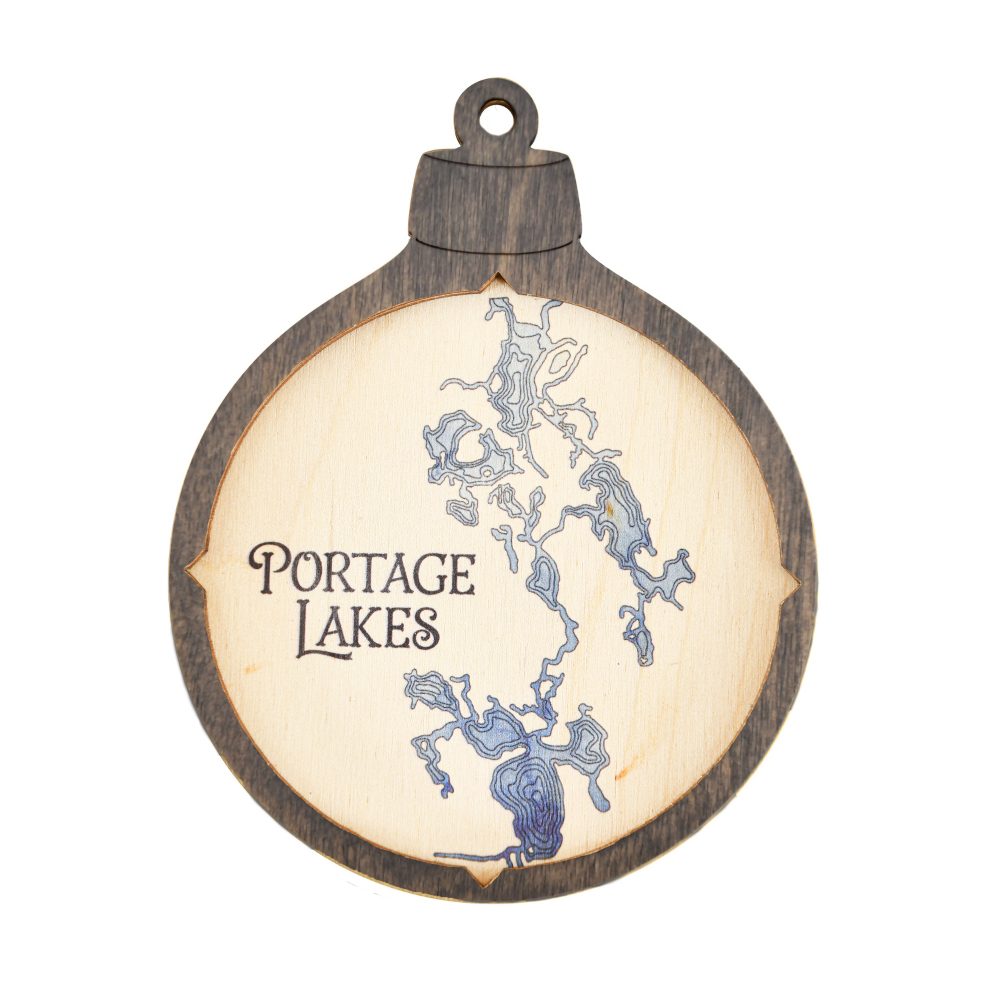 Portage Lakes Christmas Ornament Driftwood Accent with Deep Blue Water