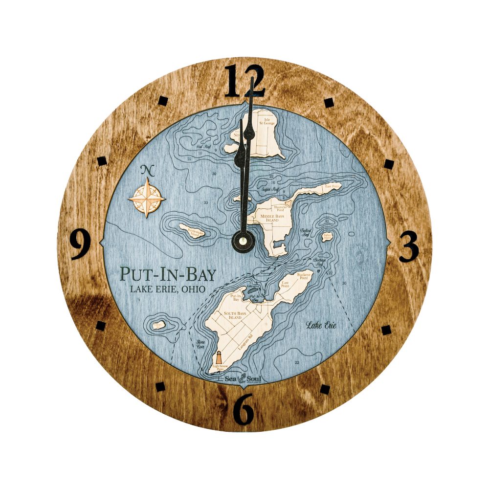 Put in Bay Nautical Clock Americana Accent with Deep Blue Water