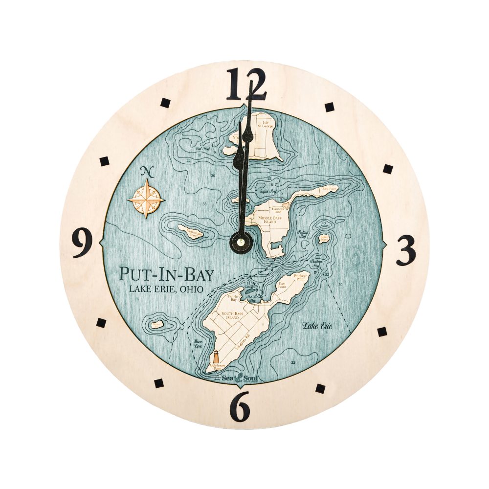 Put in Bay Nautical Clock Birch Accent with Blue Green Water