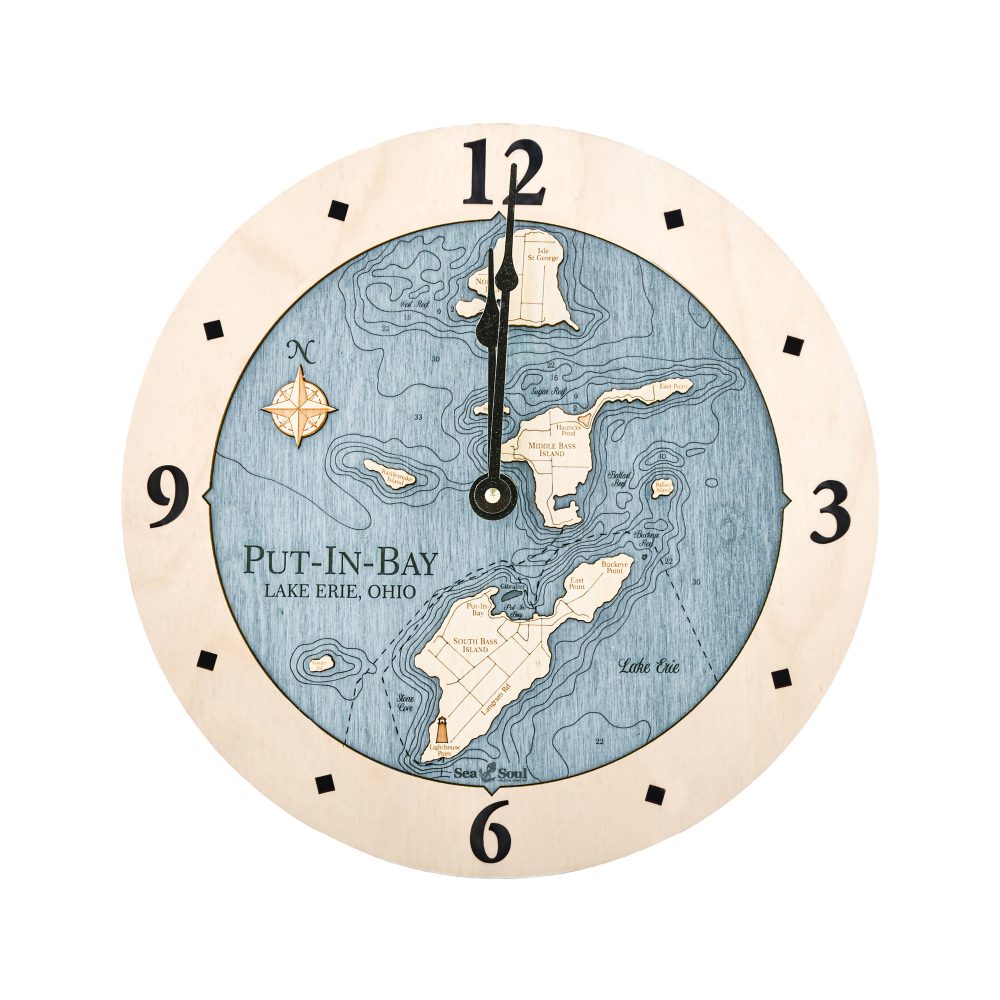 Put in Bay Nautical Clock Birch Accent with Deep Blue Water