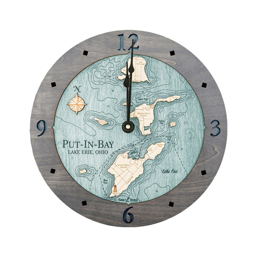 Put in Bay Nautical Clock Driftwood Accent with Blue Green Water