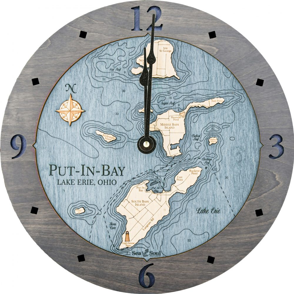 Put in Bay Nautical Clock Driftwood Accent with Deep Blue Water Product Shot