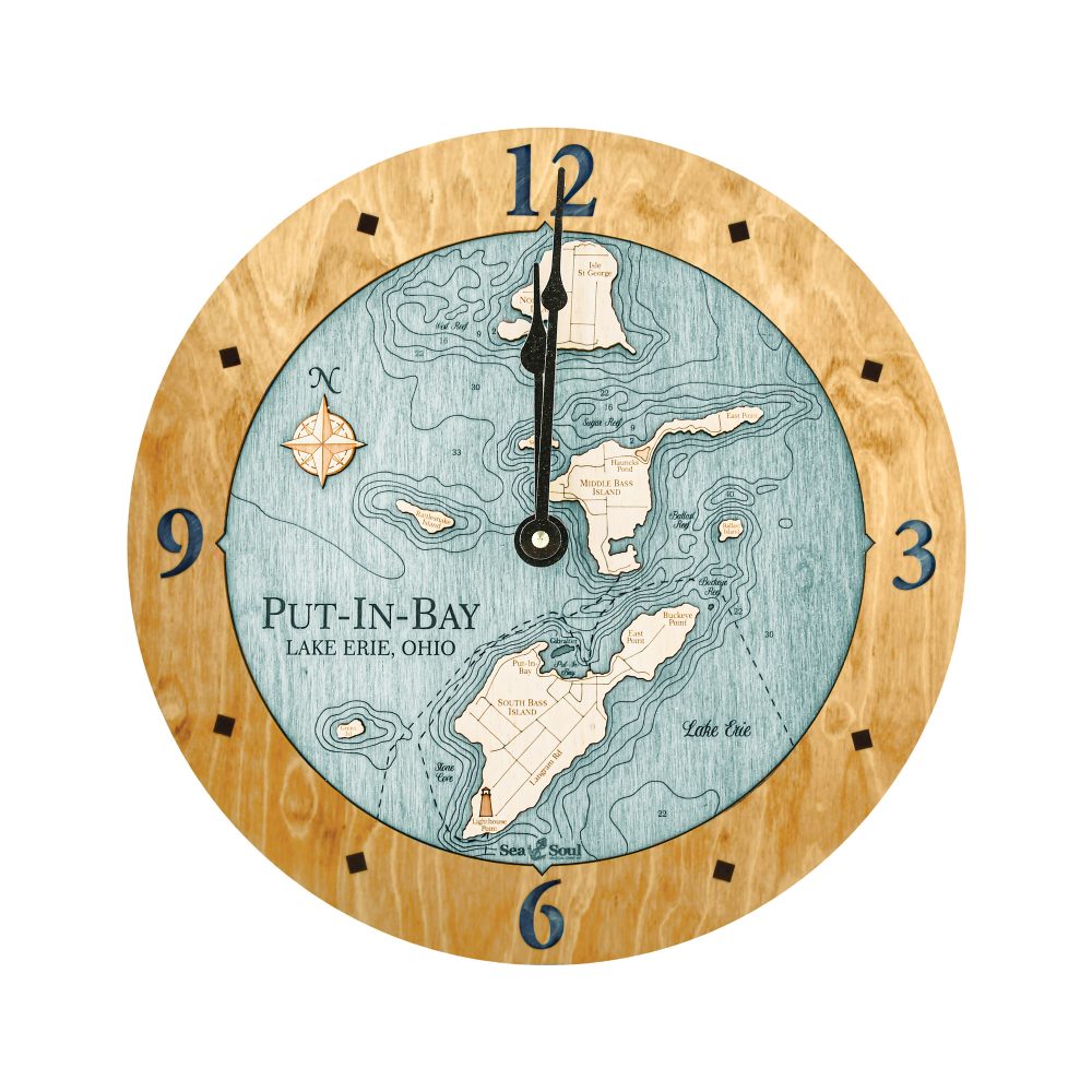 Put in Bay Nautical Clock Honey Accent with Blue Green Water