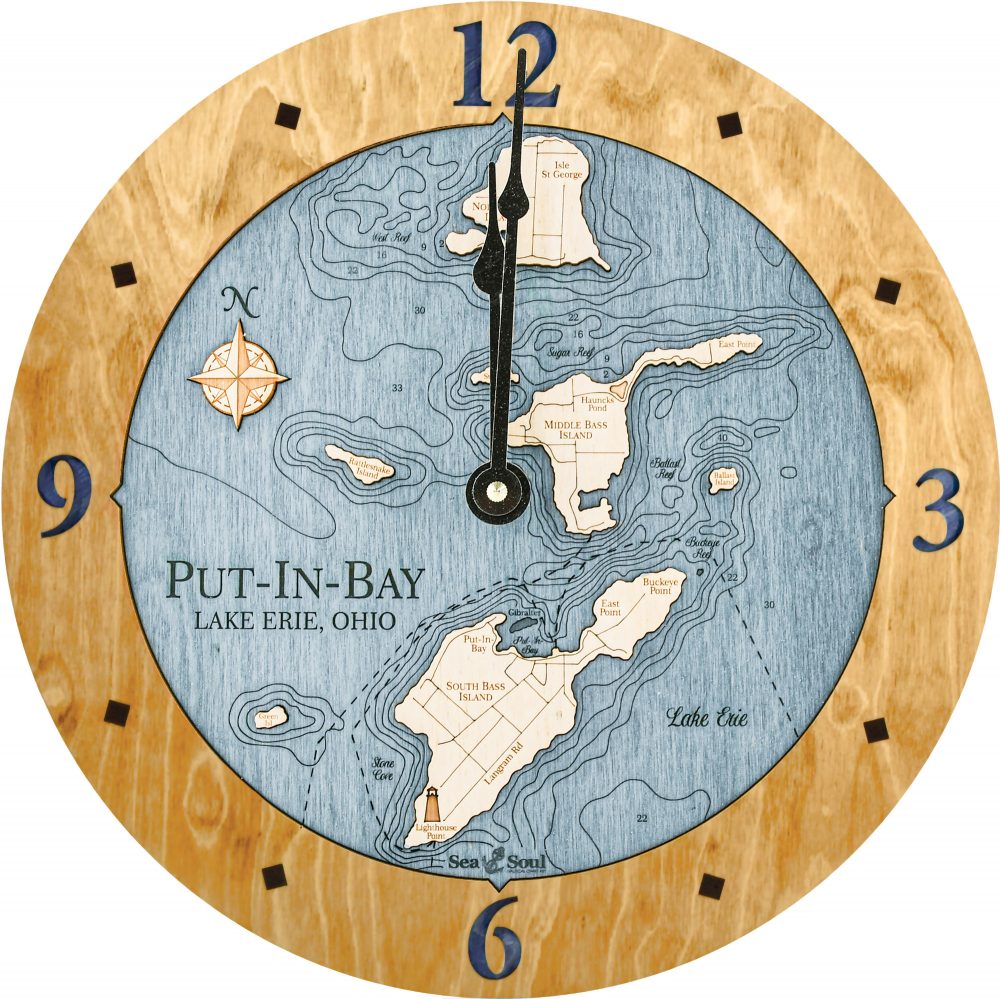 Put in Bay Nautical Clock Honey Accent with Deep Blue Water Product Shot