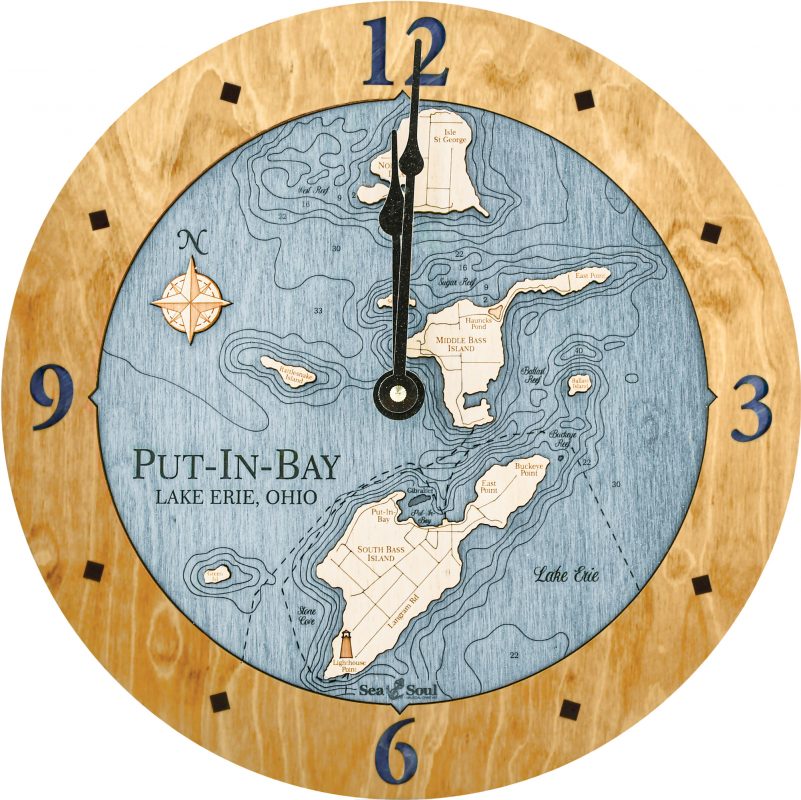 16" Put in Bay Nautical Map Clock Sea and Soul Charts