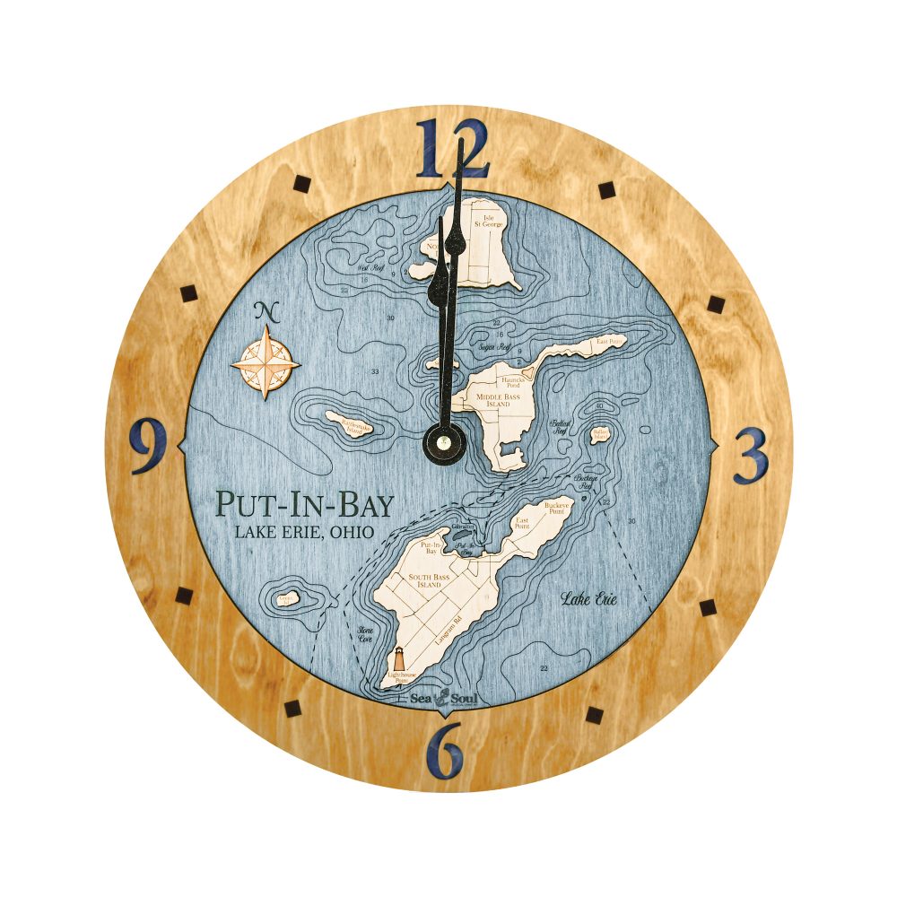 Put in Bay Nautical Clock Honey Accent with Deep Blue Water
