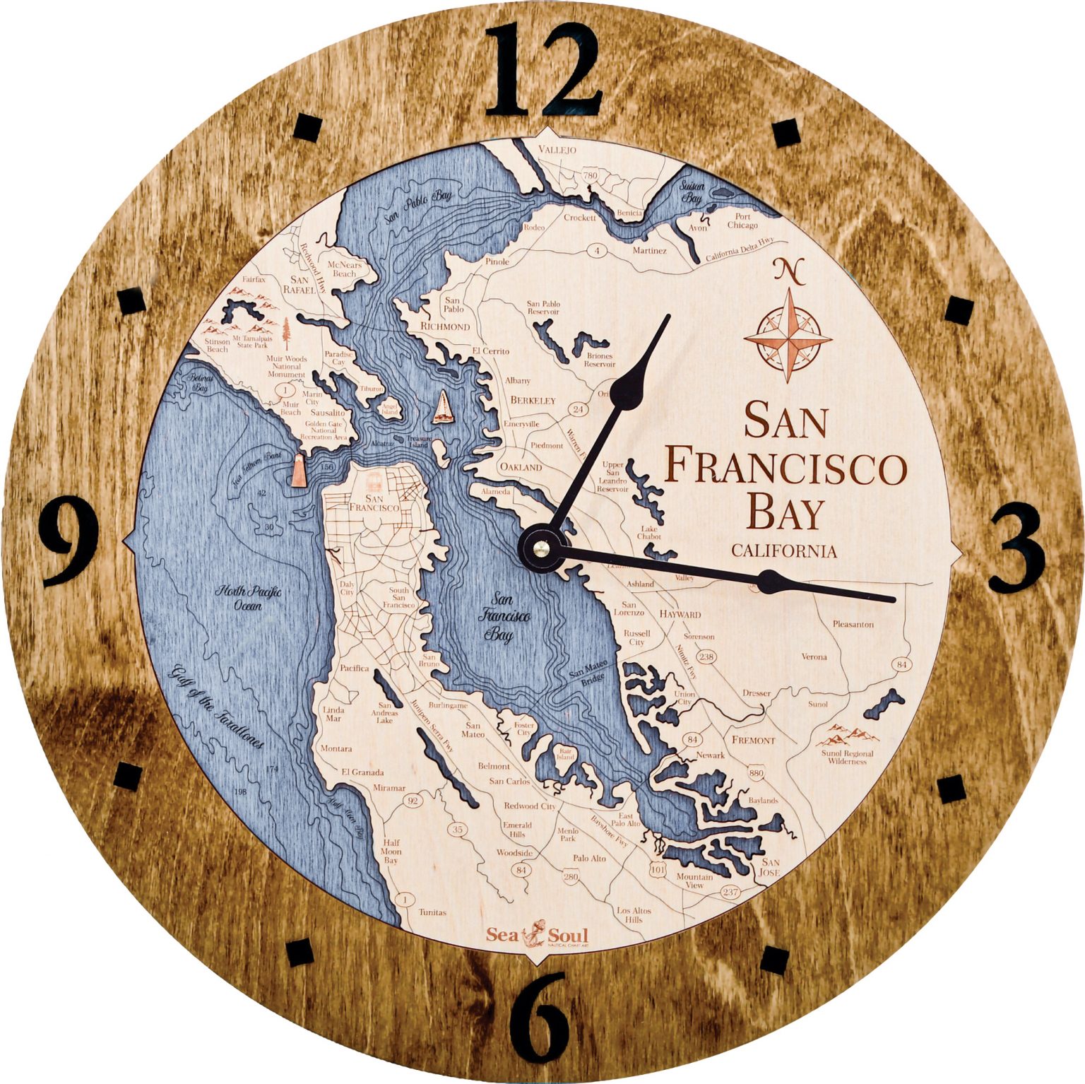 36" San Francisco Nautical Map Clock Sea and Soul Charts