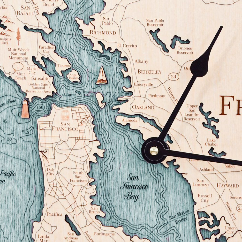San Francisco Nautical Clock Birch Accent with Blue Green Water Detail Shot 1