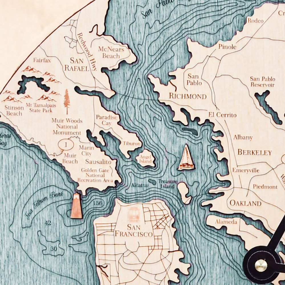 San Francisco Nautical Clock Birch Accent with Blue Green Water Detail Shot 3