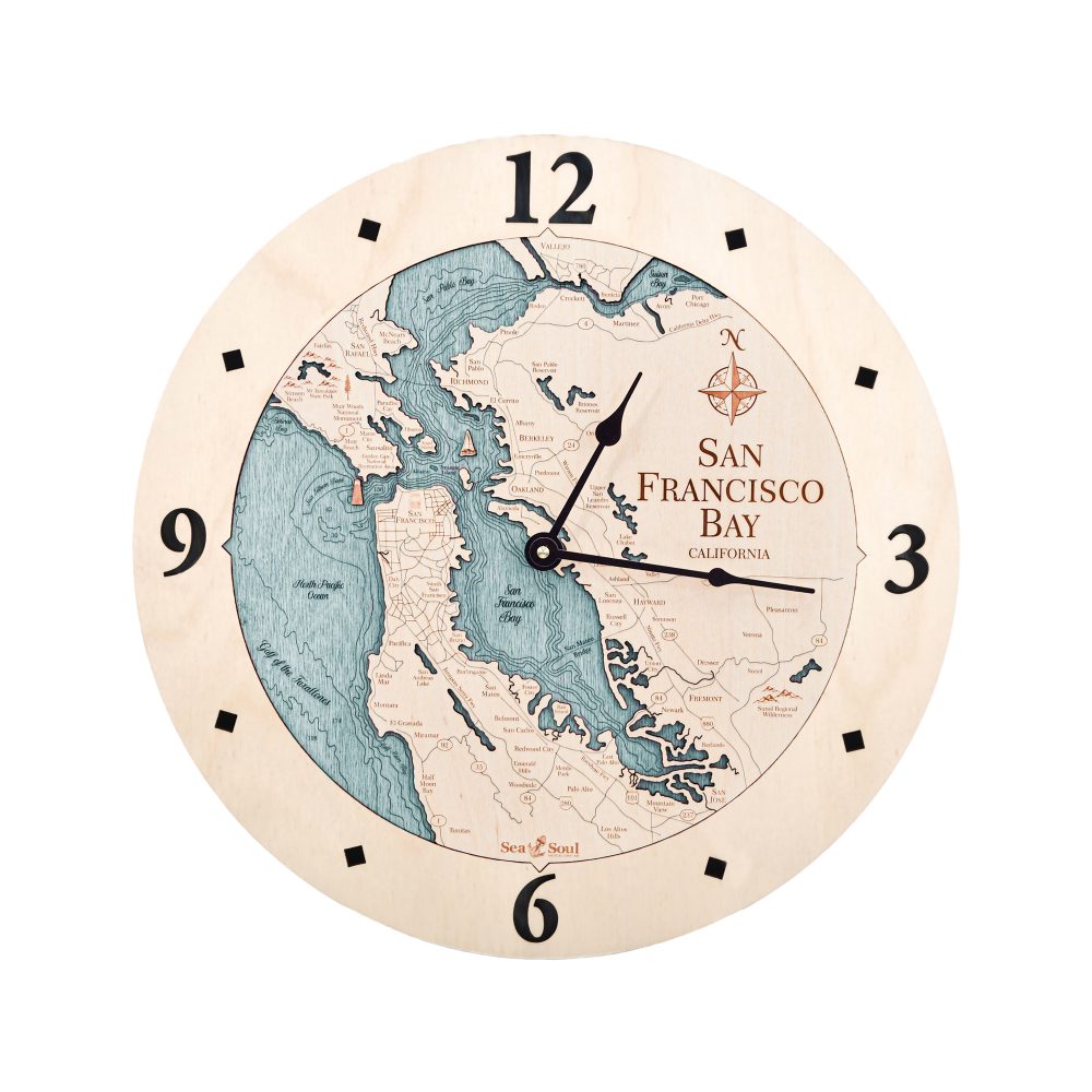 San Francisco Nautical Clock Birch Accent with Blue Green Water