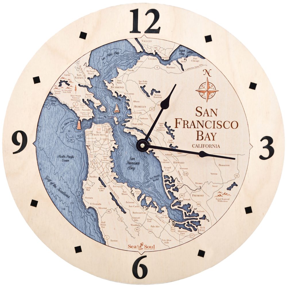 San Francisco Nautical Clock Birch Accent with Deep Blue Water Product Shot